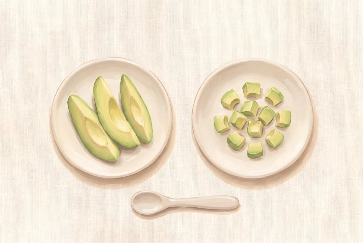 Avokado: solda 6–8 ay, sağda 9–12 ay için kesim