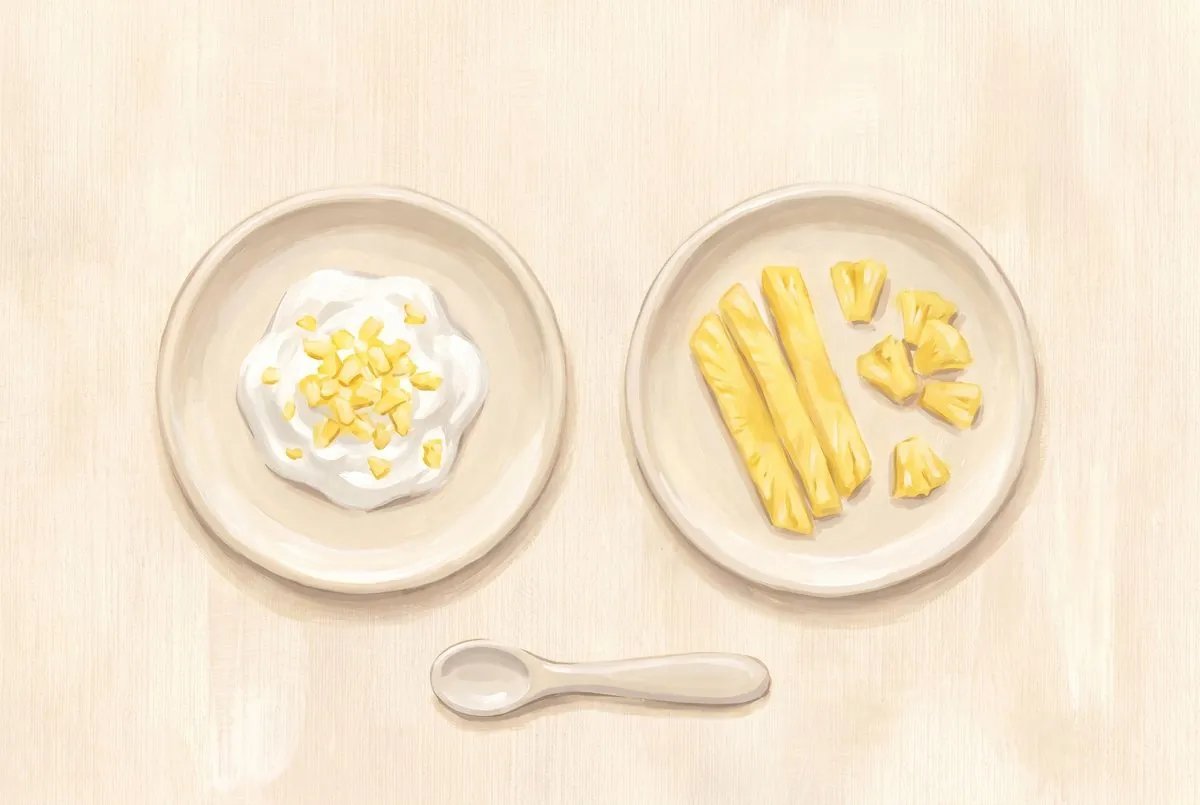 Ananas: solda 6–8 ay, sağda 9–12 ay için kesim