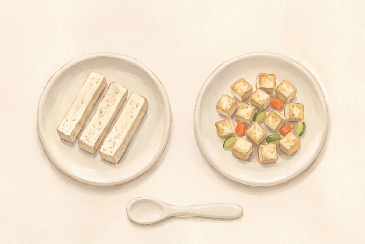 Tofu: solda 6–8 ay, sağda 9–12 ay için kesim